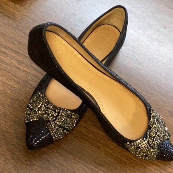 Tory Burch Vanessa Crystal Bow Flats Women’s Size 9.5 Ballet Shoes Designer - Picture 2 of 6